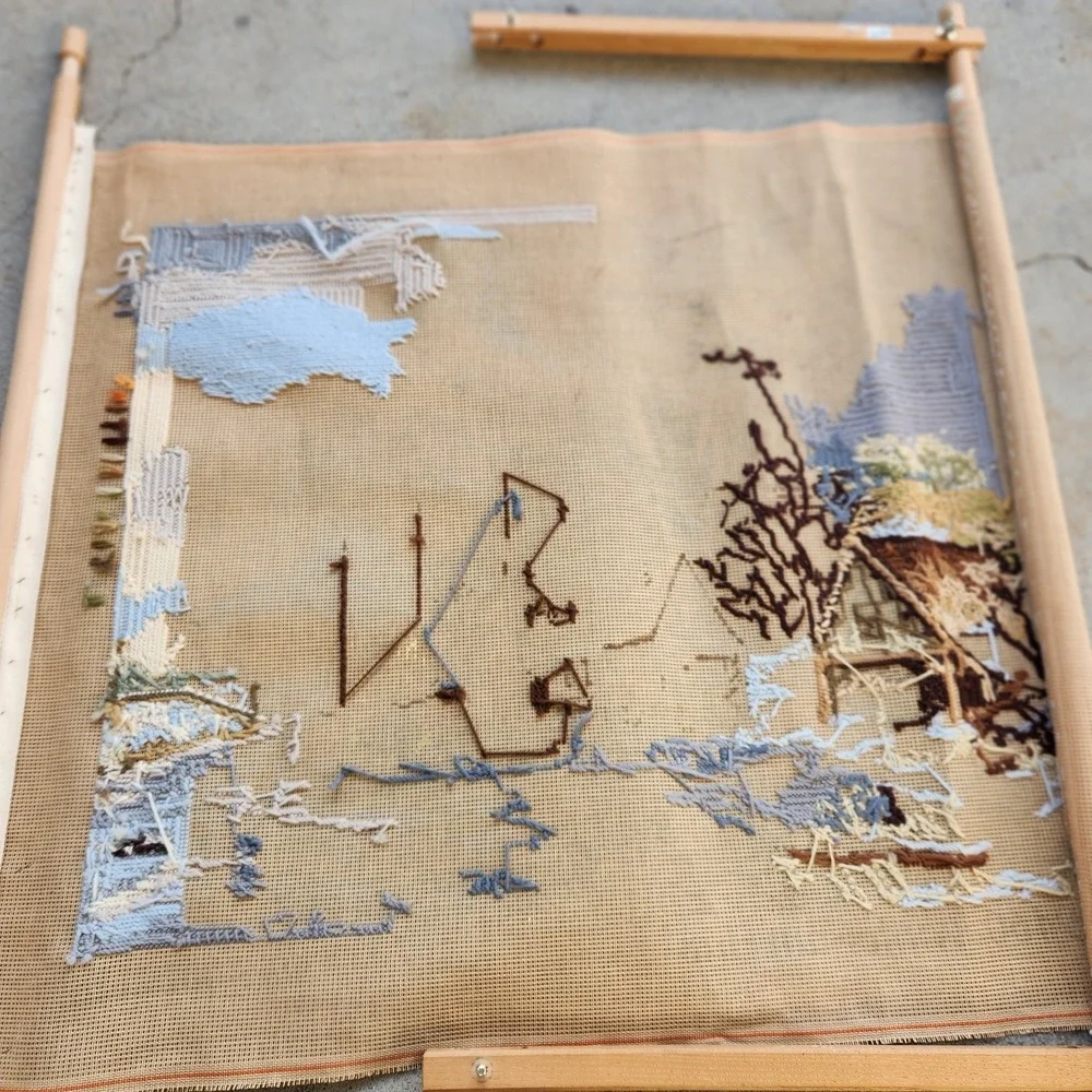 Vtg Needlepoint Tapestry Wiehler GOBELIN Germany Winter Am Flub 24